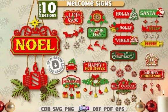 Download Christmas Welcome Signs Laser Cut Bundle - Premium Resources