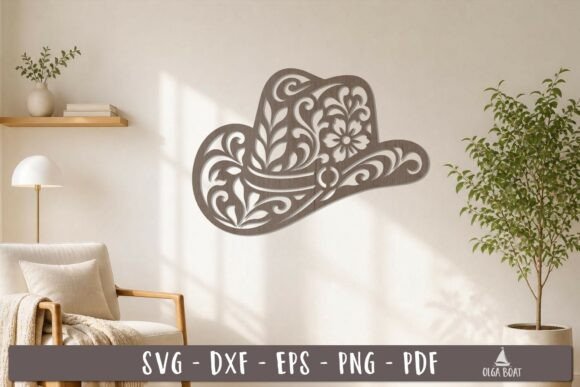 Download Floral Cowboy Hat SVG Laser Cut - Cowboy hat Collection