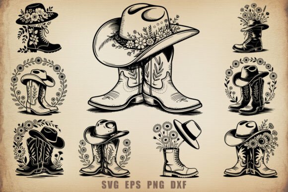 Download Cowboy Hat and Flowers Boots SVG Bundle - Cowboy hat Collection
