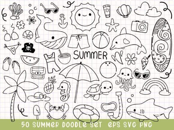 Download Summer Doodle Clipart Beach SVG - Premium Resources